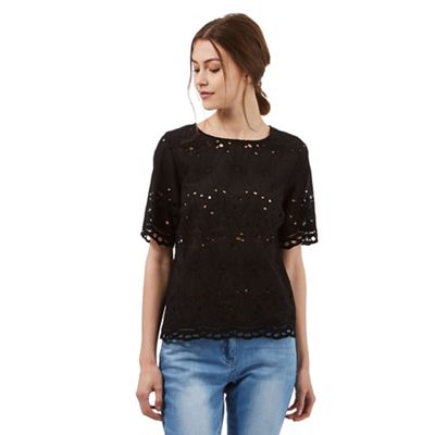 Red Herring Black embroidered cut-out shell top